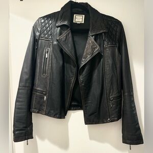 Mo: vint New York Women’s black lamb leather biker moto jacket , cargo, small